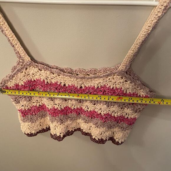 Anthropologie Women's size Small Pink Crocheted Crop Top Boho Floral Cottagecore - Picture 5 of 9